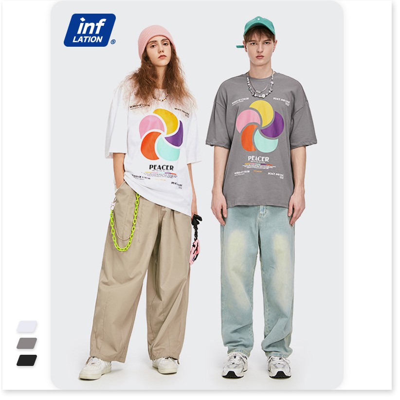 INF quần áo nam | Sản phẩm mới cho mùa xuân và mùa hè năm 2021 Cối xay gió màu bông Tân Cương in màu tương phản Áo thun