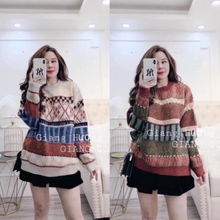 Áo Len Thổ Cẩm, Áo Len Cổ Tròn Form Rộng Tay Dài Màu Cơ Bản Đỏ, Kem Dễ Phối Đồ, Phong Cách Trẻ Trung Năng Động.