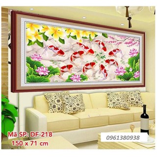Tranh Đính Đá CÁ CỬU NGƯ QUẦN HỘI (ĐÁ ABC CAO CẤP). Kích Thước: 1m07 x 52cm