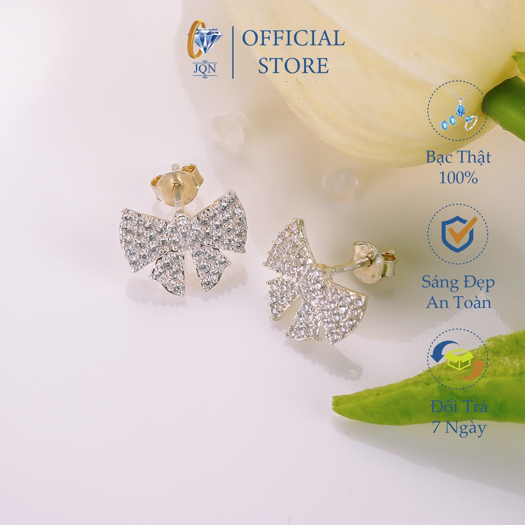 Bông tai nữ bạc thật mẫu nơ xinh xắn, trẻ trung mẫu chốt thẳng dễ sử dụng/ Trang sức bạc JQN
