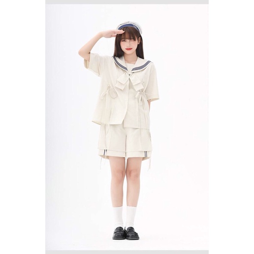 YAS0590-Set đồng phục học sinh nhật màu be cộc tay