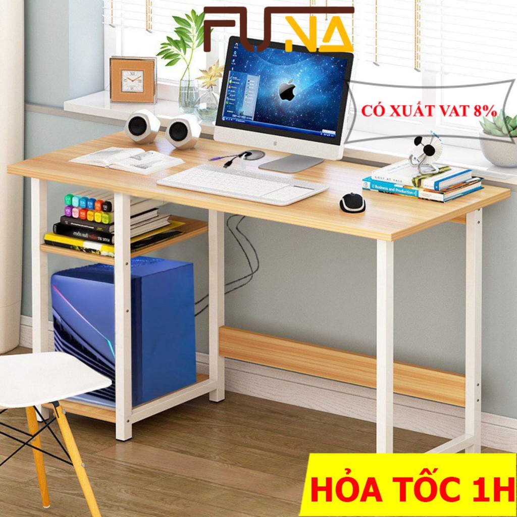 Bàn làm việc kèm kệ sách trái FUNA khung sắt sơn tĩnh điện mặt gỗ MDF cao cấp bàn có định vị sẵn các liên kết