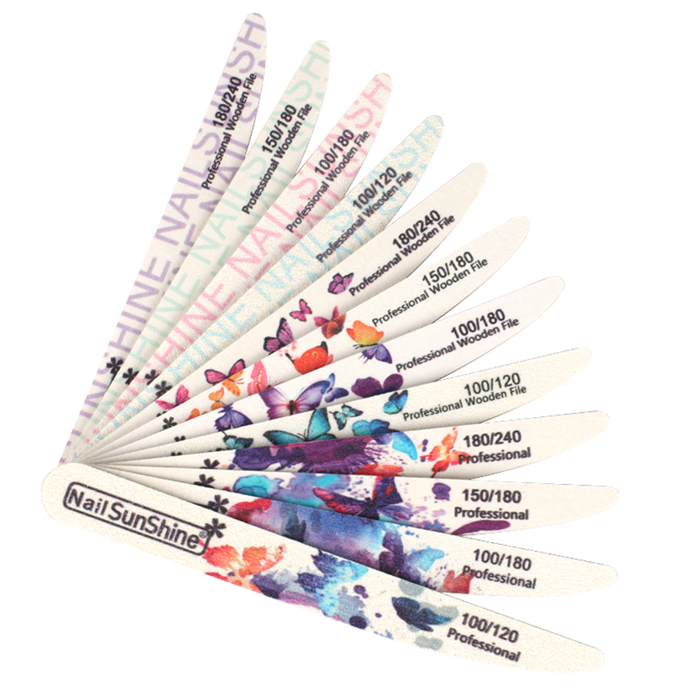 [Hàng mới về] Bộ 10 dụng cụ dũa móng chuyên nghiệp bằng gỗ và giấy nhám hai mặt chất lượng cao