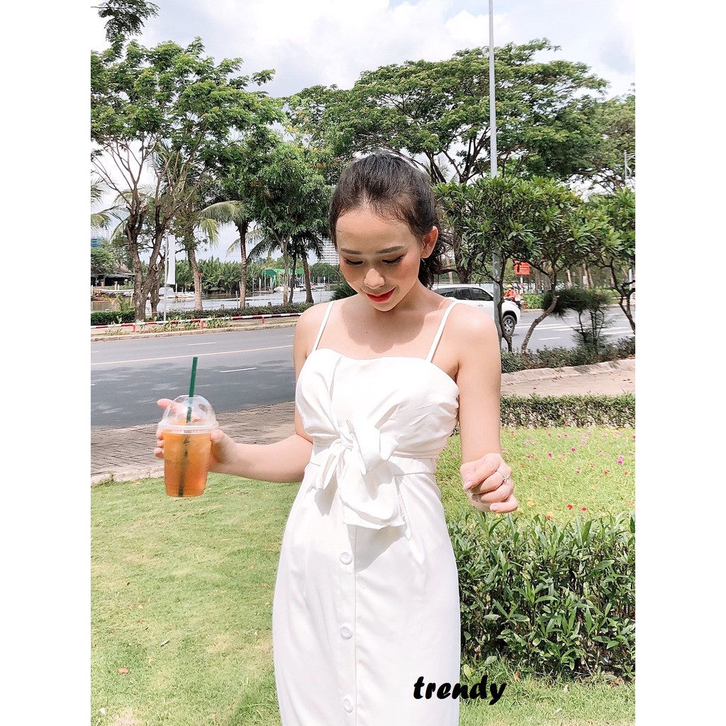 Đầm dạo phố 2 dây thắt nơ