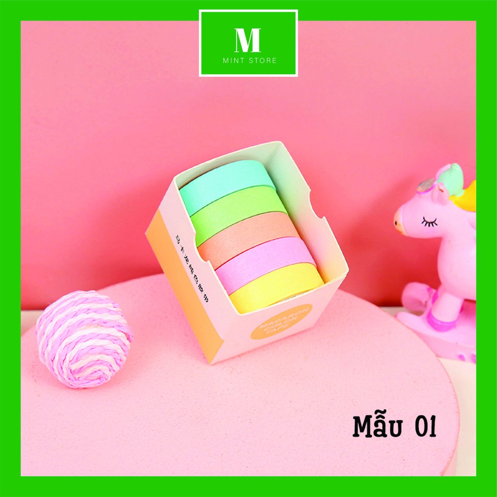 SET 5 cuộn giấy dán Washi Tape màu Pastel Simple Color siêu xinh, dán siêu dính cao cấp Nhật Bản - MINT STORE