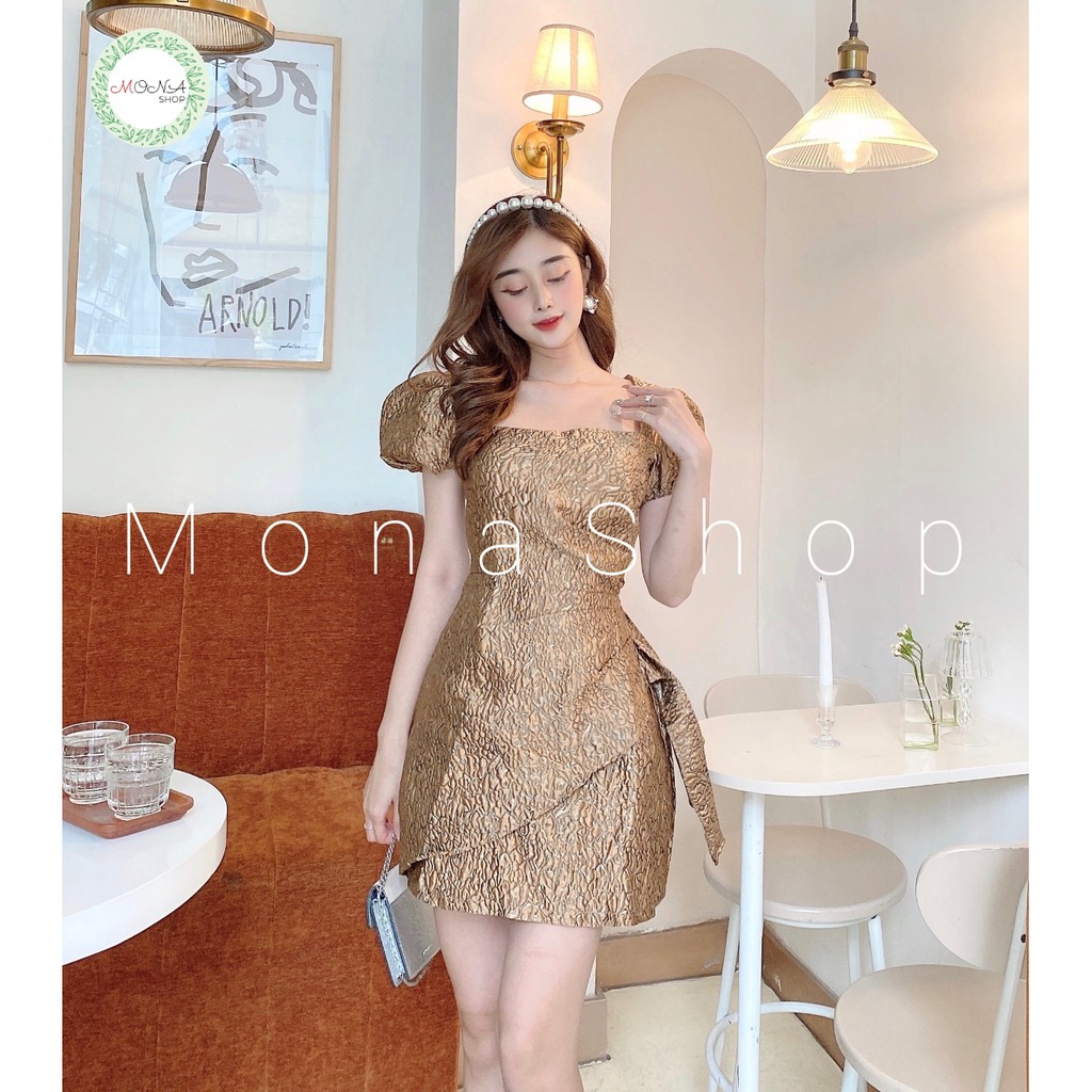 Váy Dự Tiệc Đầm Nữ Thiết Kế Lụa Gấm Tay Phồng Bèo | BigBuy360 - bigbuy360.vn