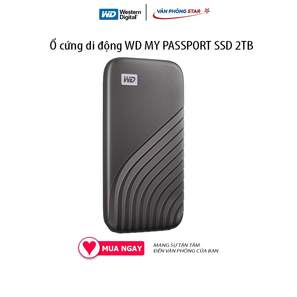 Ổ cứng di động WD MY PASSPORT SSD 2TB USB 3.2 WDBAGF0020BGY-WESN Tốc độ đọc: 1050mb/s; tốc độ ghi: 1000mb/s chính hãng
