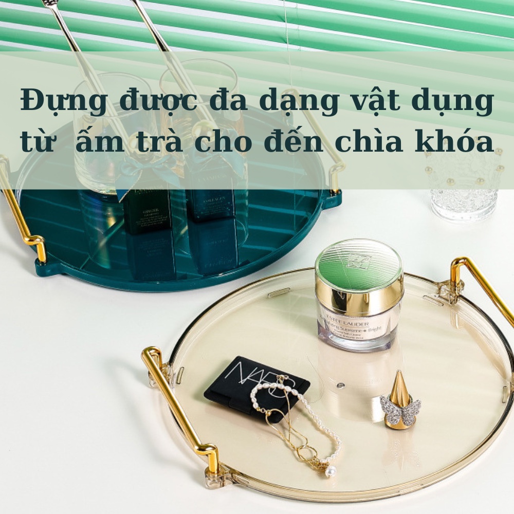 Khay Tròn Đĩa Đựng Bánh Kẹo, Khay Đựng Ly Tách Ấm Trà, Khay Mạ Vàng Sang Trọng, Khay Trơn Trang Trí Đẹp