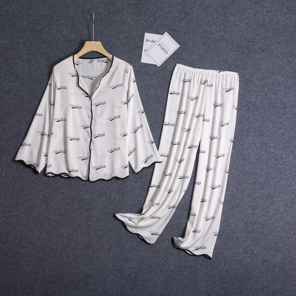 Bộ Đồ Ngủ Tay Dài Thoải Mái Họa Tiết Xinh Xắn Tùy Chọn Cho Nữ