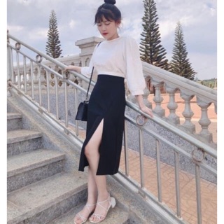 📣set váy xẻ + áo kiểu cột sau
