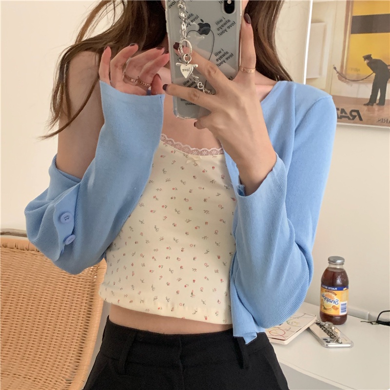 Áo Tank Top Hai Dây Phối Ren Họa Tiết Hoa Phong Cách Hàn Quốc | BigBuy360 - bigbuy360.vn
