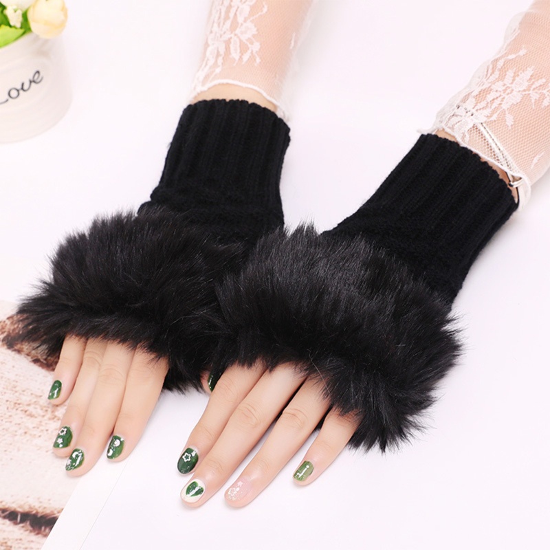 Găng Tay Lông Xù Hở Ngón Màu Sắc Thời Trang Dành Cho Nữ