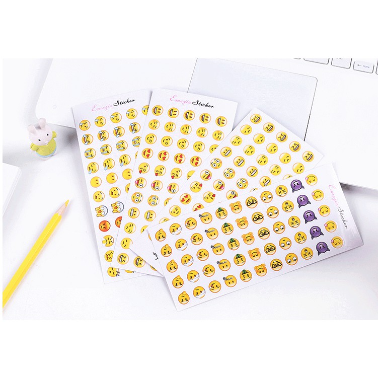 Set 12 tấm sticker mẫu mặt cười emoji màu vàng