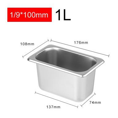 Bộ 2 Khay Inox GN 1/9 Buffet Đựng Topping Trà Sữa, Đựng Thực Phẩm Size 176x108x100mm