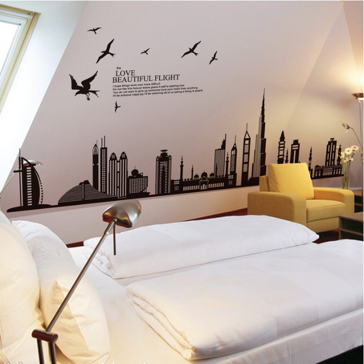 Decal trang trí tường Thành Phố đen có chữ
