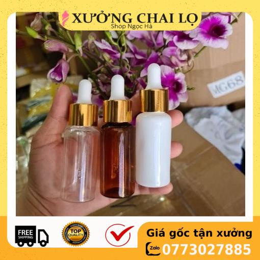 Lọ Chiết Serum ❤ GIÁ RẺ NHẤT ❤ [30ml,50ml,100ml] Chai nhựa pet đựng tinh dầu bóp giọt Khoen vàng chiết mỹ phẩm