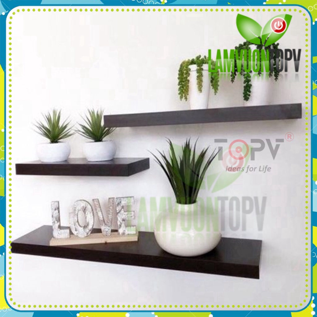 Kệ gỗ treo tường decor TopV giá trang trí bằng thanh gỗ ngang gắn tường mini phòng khách phòng ngủ để cây cảnh