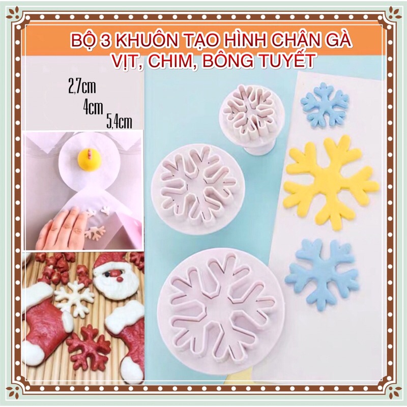 Bộ 3 Khuôn Tạo Hình Chân Gà, Vịt, Chim, Bông Tuyết 3 cỡ làm bánh bao tạo hình, bánh mì tạo hình M263