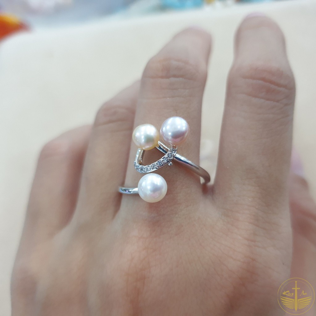 Nhẫn nữ đính ngoc trai bạc 925 freesize