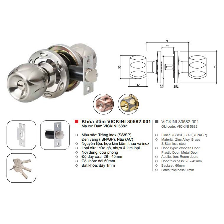 phụ kiện Khóa tròn VICKINI 30582.001 BN/GP đen vàng giá rẻ