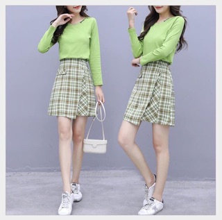 SET VÁY KẺ XANH SIÊU ĐẸP SIZE M