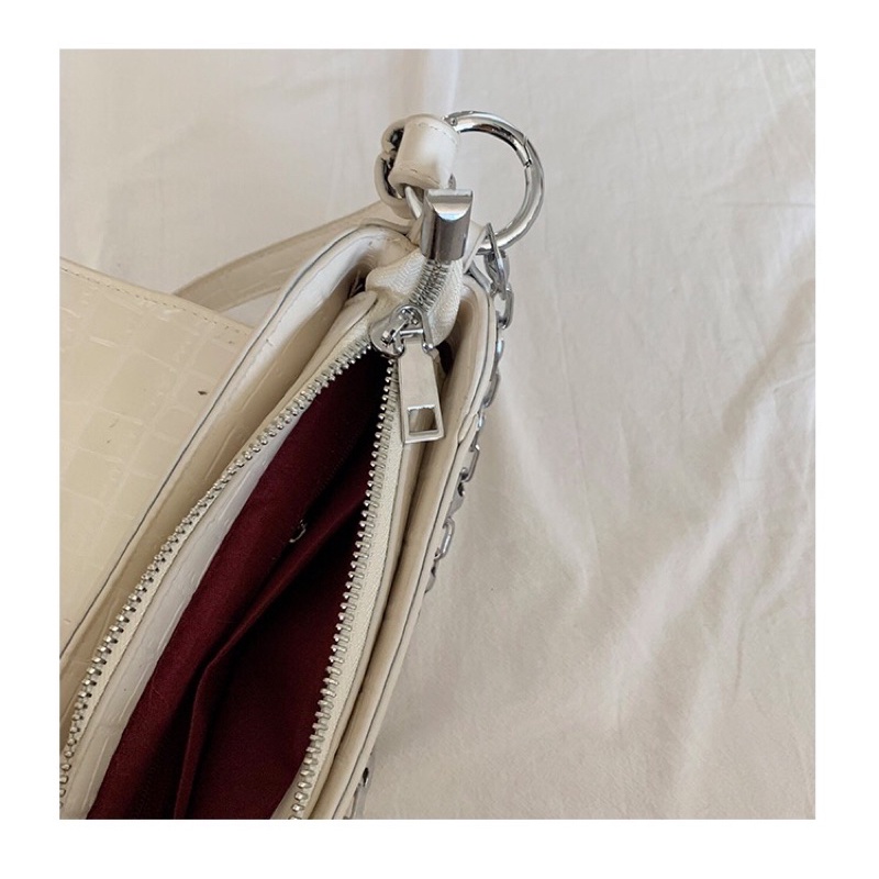 Túi xách kẹp nách phối xích form chất đẹp vân sần cá tính màu xanh dương, trắng, đen, nâu