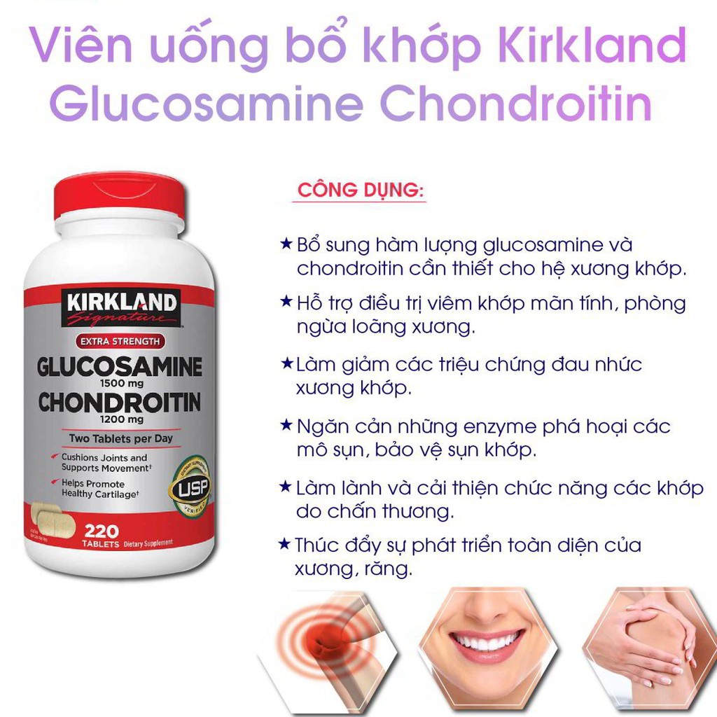 [Mã FMCG100K - 10% đơn 500K] Thực Phẩm Bảo Vệ Sức Khỏe Kirkland Glucosamine 1500mg Chondroitin 1200mg 220 Viên | BigBuy360 - bigbuy360.vn