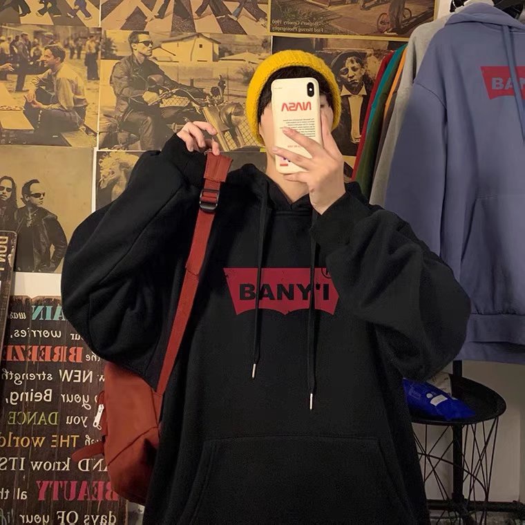 Áo hoodie Thể Thao Dáng Rộng In Chữ Phong Cách Hip Hop Đường Phố Nhật Bản Thời Trang Mùa Đông Cho Nam Cỡ Lớn M-5XL