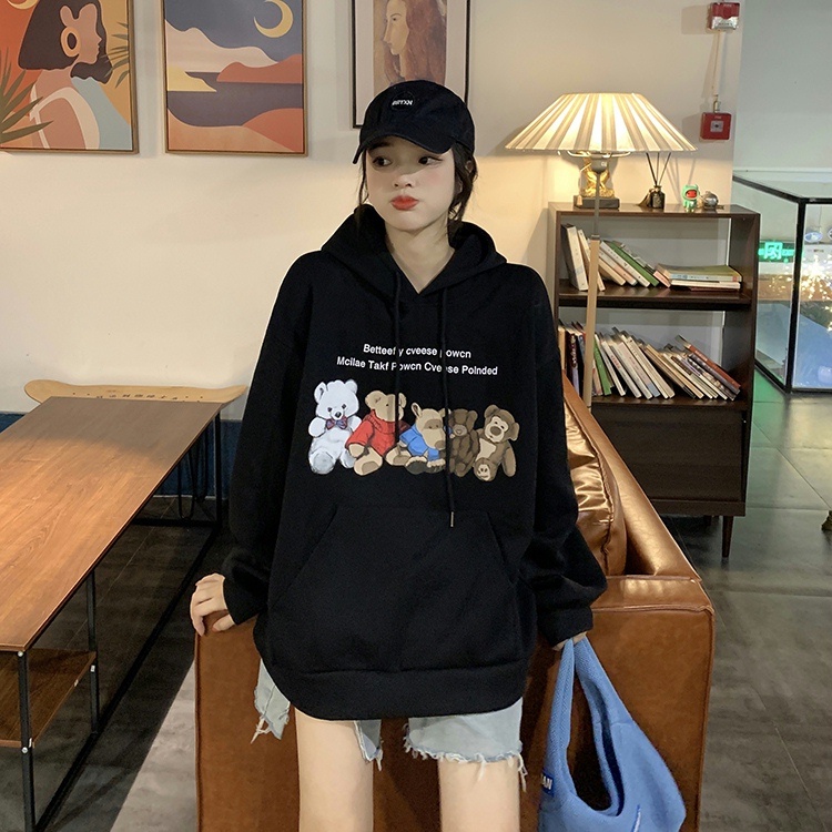 Áo hoodie ZHELIHANGFEI in hình gấu hoạt hình dễ thương cho nữ