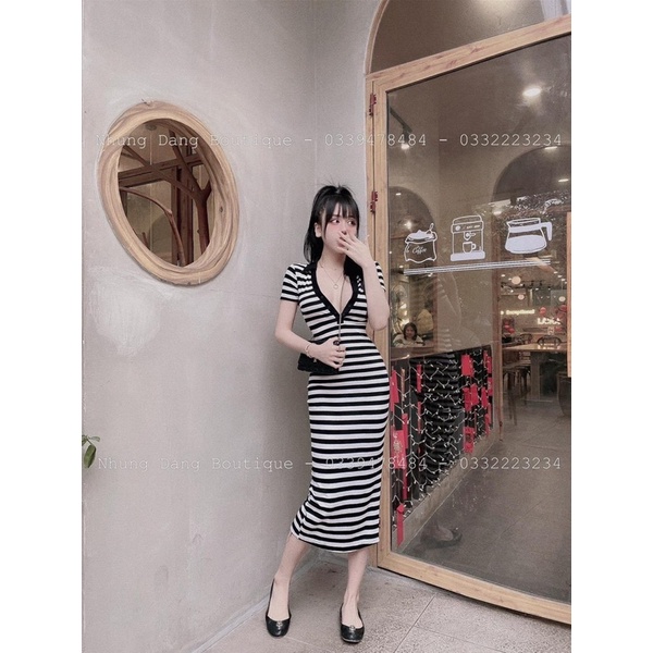 VÁY BODY CỔ TIM DÁNG DÀI QUA GỐI MS18862