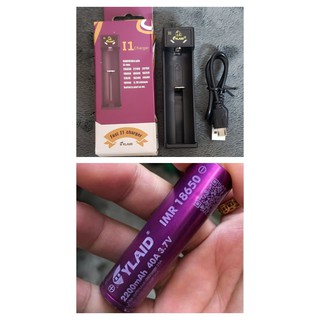 Sạc pin một khe cylaid, kèm pin tím cylaid 18650