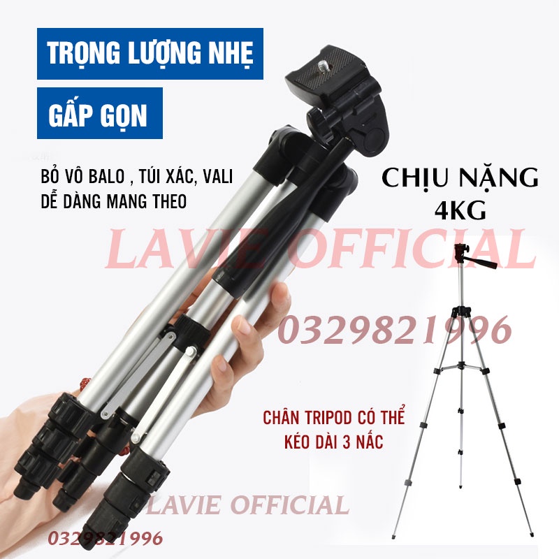 Tripod Điện Thoại Máy Ảnh, Giá đỡ Điện Thoại 3 Chân Để Chụp Hình, Livestream, Quay Phim Điều Chỉnh Xoay 360 Độ Cao 1m5