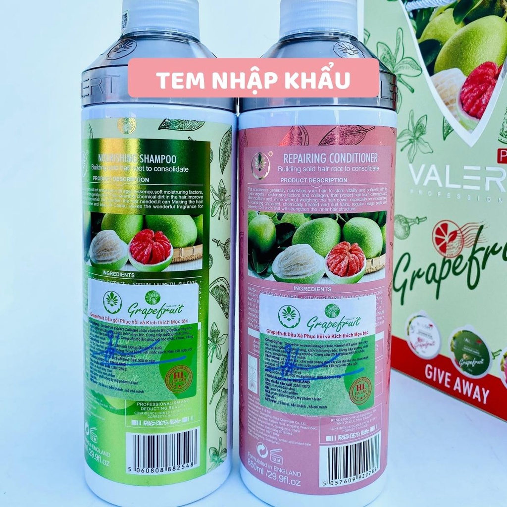 Cặp dầu gội xả bưởi VALERT GRAPEFRUIT PLUS 850ML . Dầu gội bưởi, dầu xả bưởi giảm dụng tóc GX03