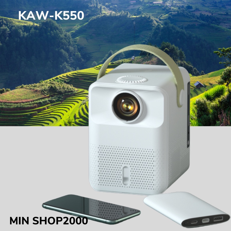 Máy chiếu mini KAW-K550, Máy chiếu mini gia đình, Kết nối điện thoại, máy tính, HĐH Androi, Bảo hành chính hãng