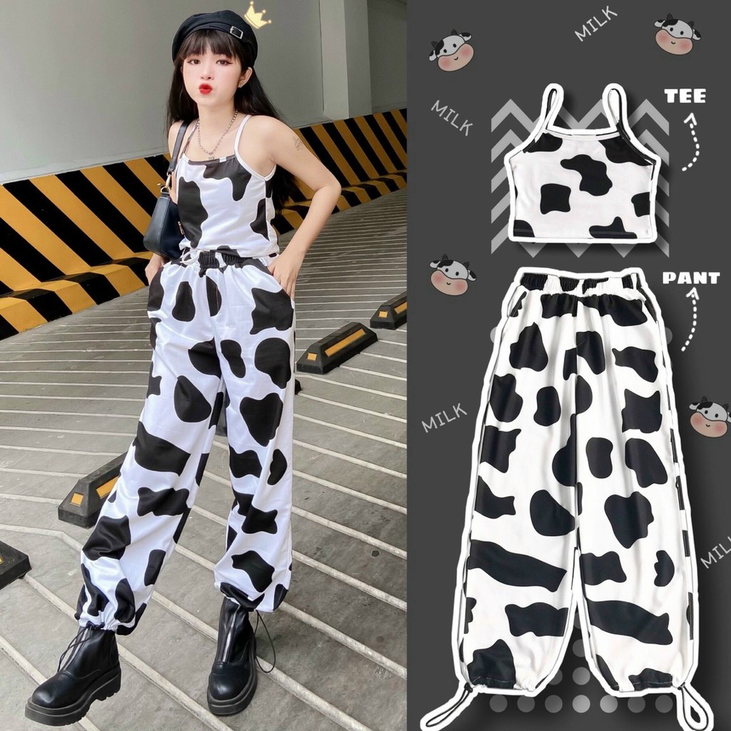 Quần Jogger thun Nam Nữ Unisex in hình Bò Sữa  quần dài có dây rút vải thun cực mát cá tính