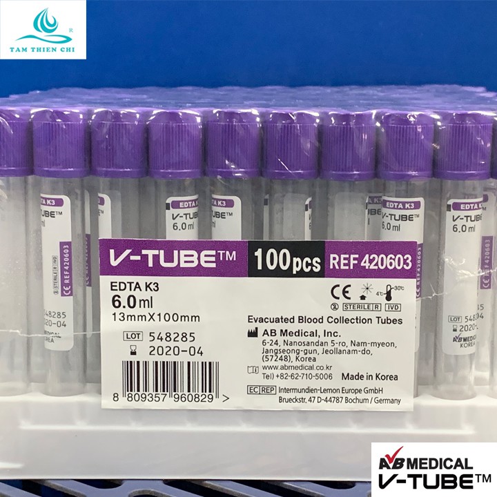 Ống nghiệm kháng đông EDTA 6ml V-TUBE bộ 10 cái
