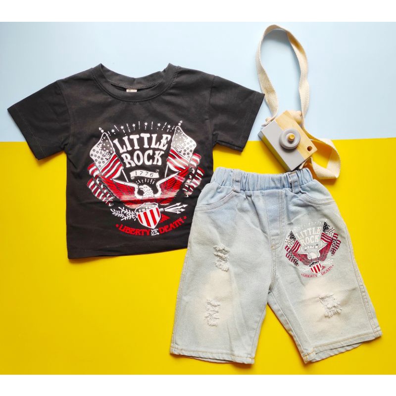 Sét Quần Jeans Áo Cotton Rock Ngầu Cho Bé