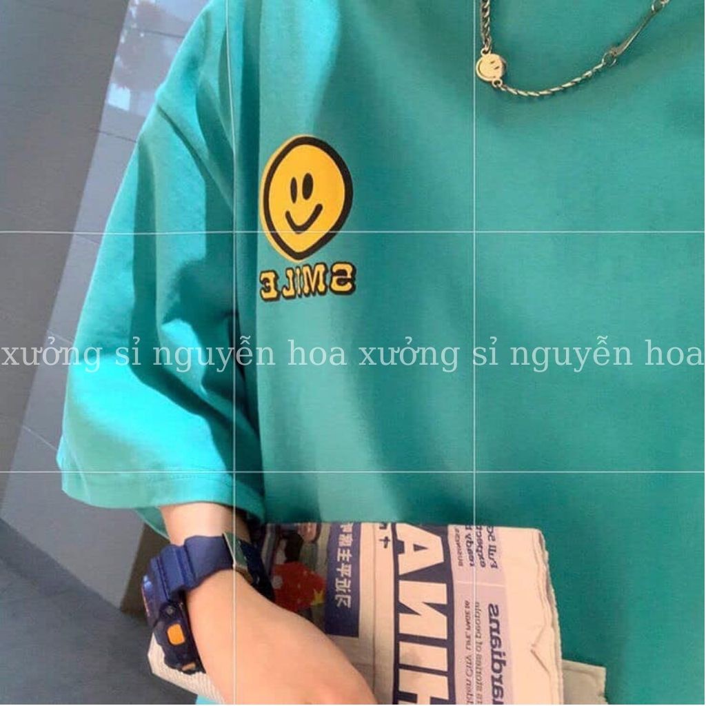 Áo thun unisex mặt cười SMILE tay lỡ dáng rộng nam nữ mặc được 3 màu xanh đen trắng Xưởng Sỉ Nguyễn Hoa | BigBuy360 - bigbuy360.vn