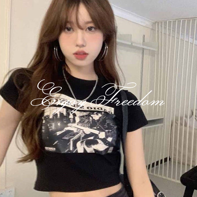 Enjoy Freedom Áo Thun Ngắn Tay In Chữ Đơn Giản Thời Trang Cho Nữ