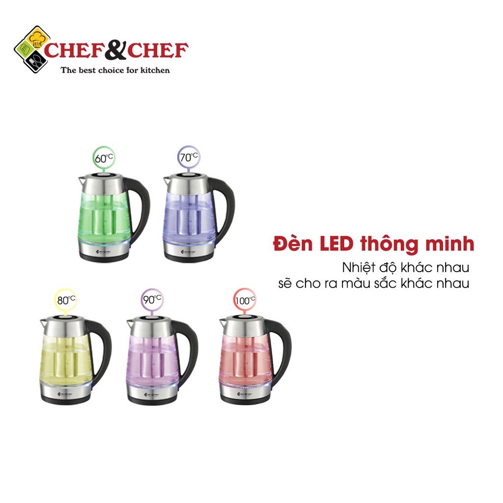 ẤM SIÊU SIÊU TỐC CHEF&amp;CHEF CH1730D THỦY TINH KÈM LÕI LỌC INOX CAO CẤP