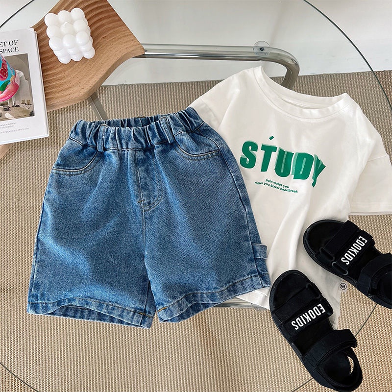 Quần Short Denim Mỏng Thoáng Khí Màu Trơn Phong Cách Đường Phố Hàn Quốc Thời Trang Mùa Hè Hàng Mới Dành Cho Bé Trai Gái 2022