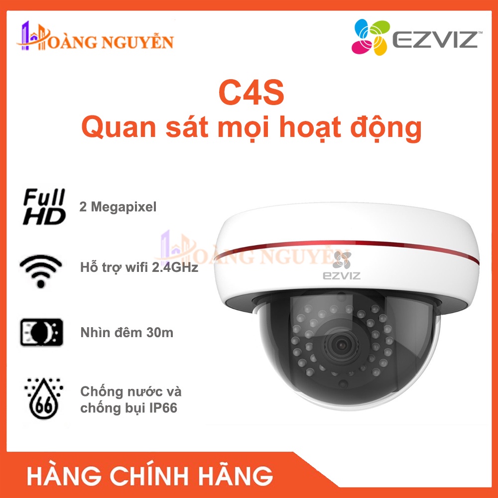 [NHÀ PHÂN PHỐI] Camera IP/Wifi Ezviz C4S 2MP - Thích Ứng Video, Hồng Ngoại Ban Đêm, Chống Nước Bụi IP66