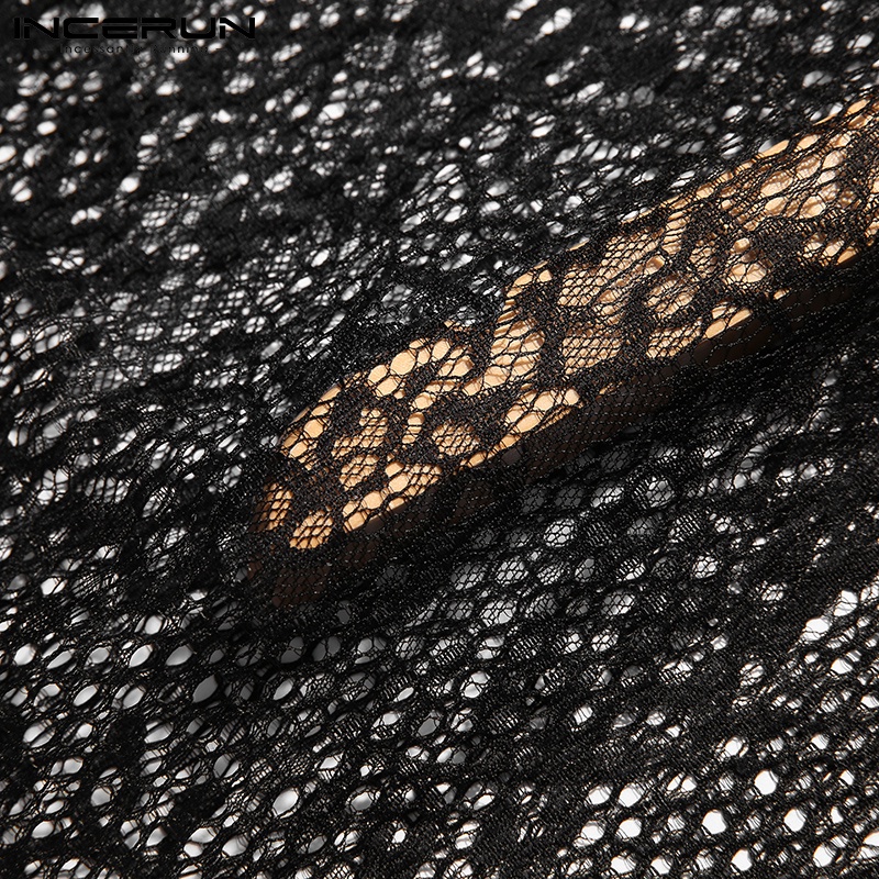 Áo 3 lỗ INCERUN kiểu lưới màu đen quyến rũ cho nam