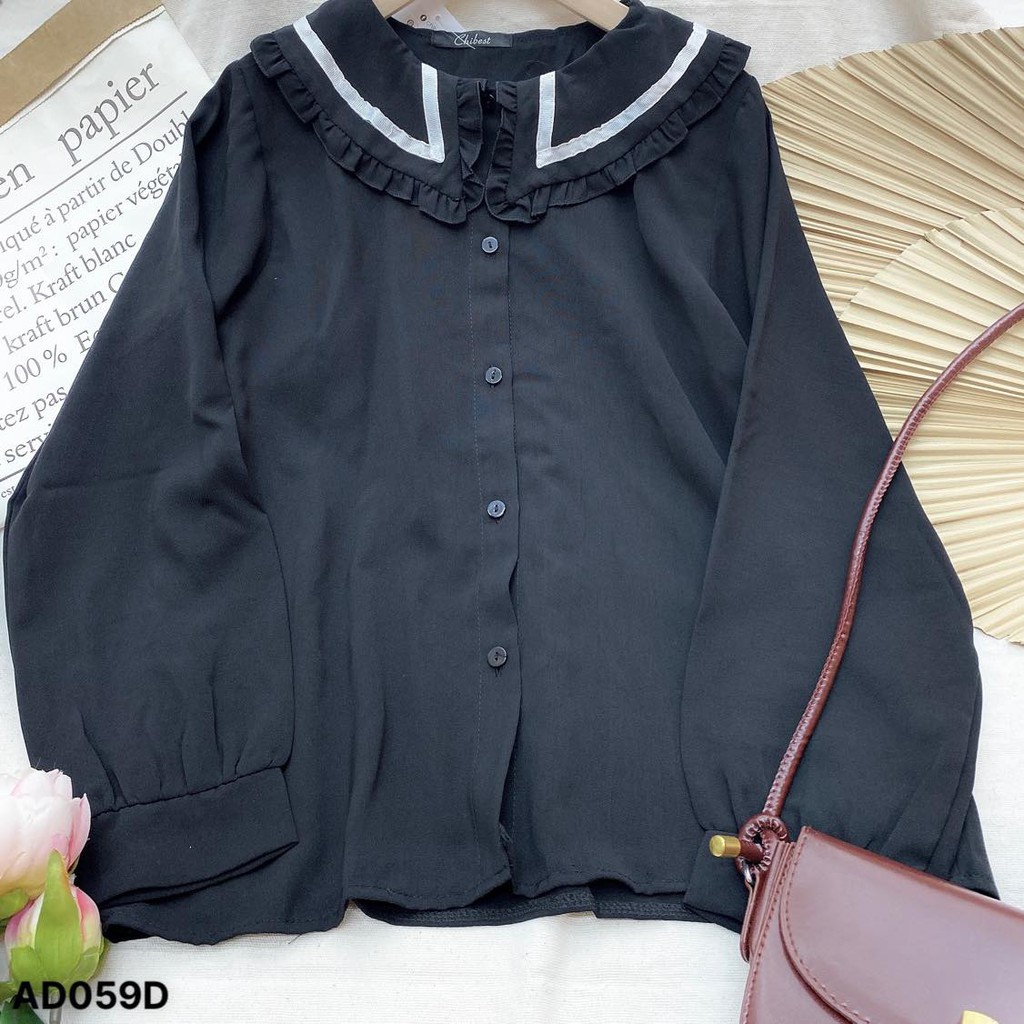 (FREESHIP-HÀNG CÓ SẴN) ÁO BÈO CỔ VIỀN ĐEN TAY DÀI❤️CHIBEST_AD059