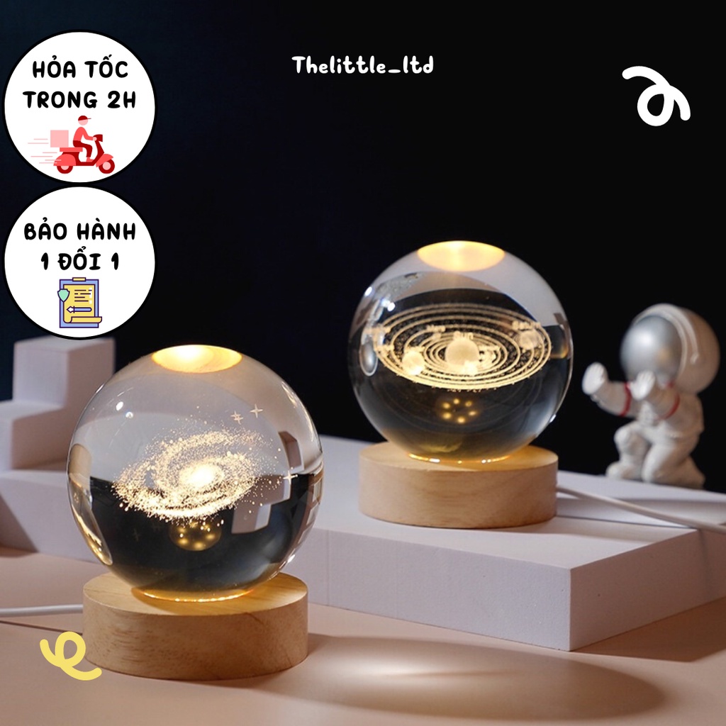 Đèn ngủ để bàn quả cầu pha lê vũ trụ dễ thương 3d, Đèn decor phi hành gia trang trí phòng ngủ phát sáng đẹp
