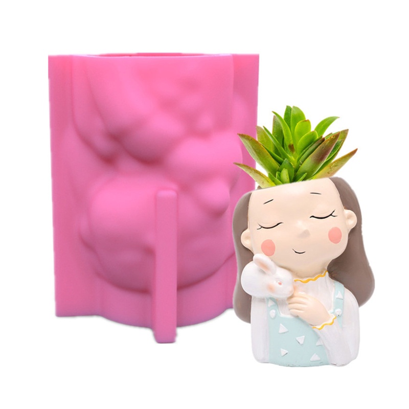 Khuôn Silicon Làm Chậu Hoa / Đựng Bút Bằng Nhựa Epoxy UV Hình Cô Gái Dễ Thương DIY