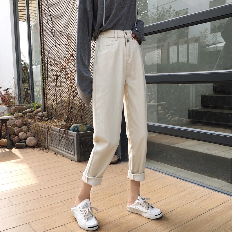 Xiaozhainv Quần Jean Lưng Cao Ống Suông Co Giãn Thoải Mái Dành Cho Nữ