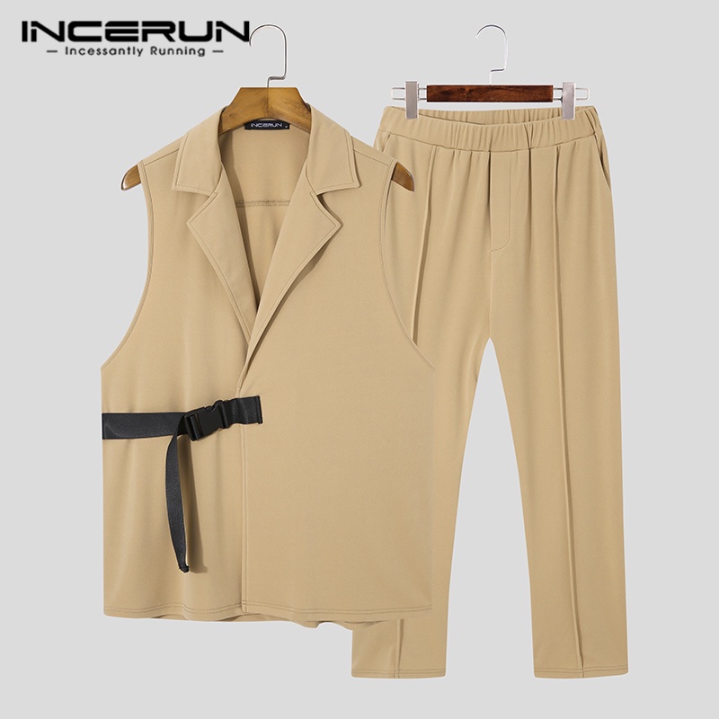Set áo vest không tay + quần dài INCERUN 3 màu thời trang cho nam