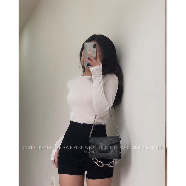 (Ảnh thật) Quần short thô chéo dáng ôm cạp cao kéo khoá the.sweaterweather TSW | BigBuy360 - bigbuy360.vn