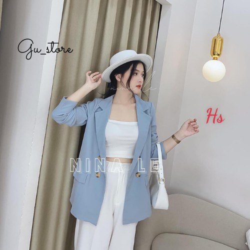 Áo khoác - áo blazer nữ kiểu dài tay hai lớp màu trơn cho nữ Gu store